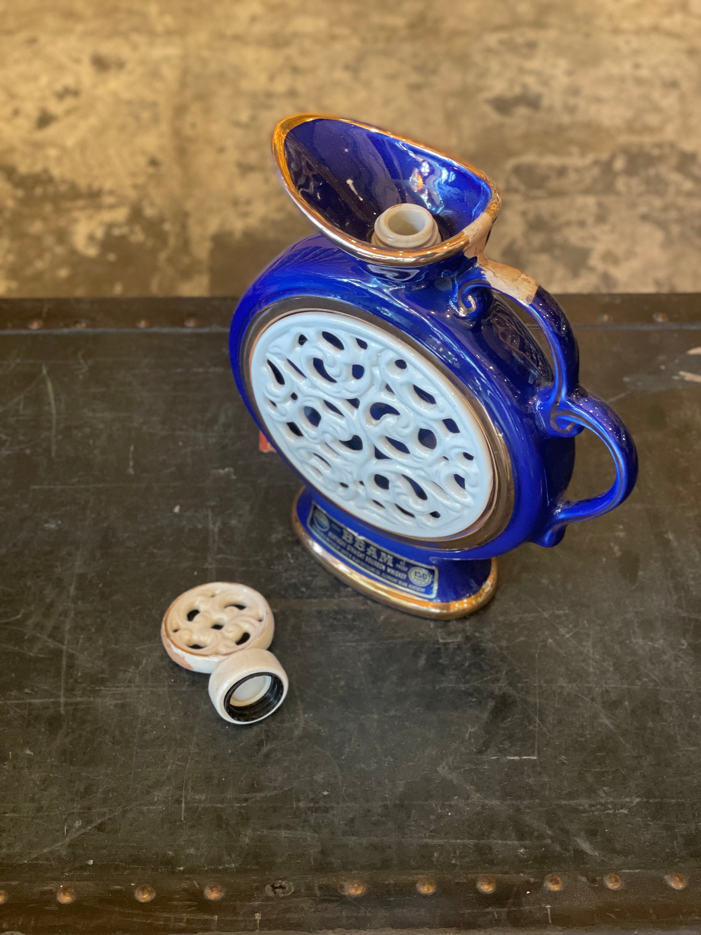 Vintage Jim Beam Cobalt Blue and White Decanter, #1021