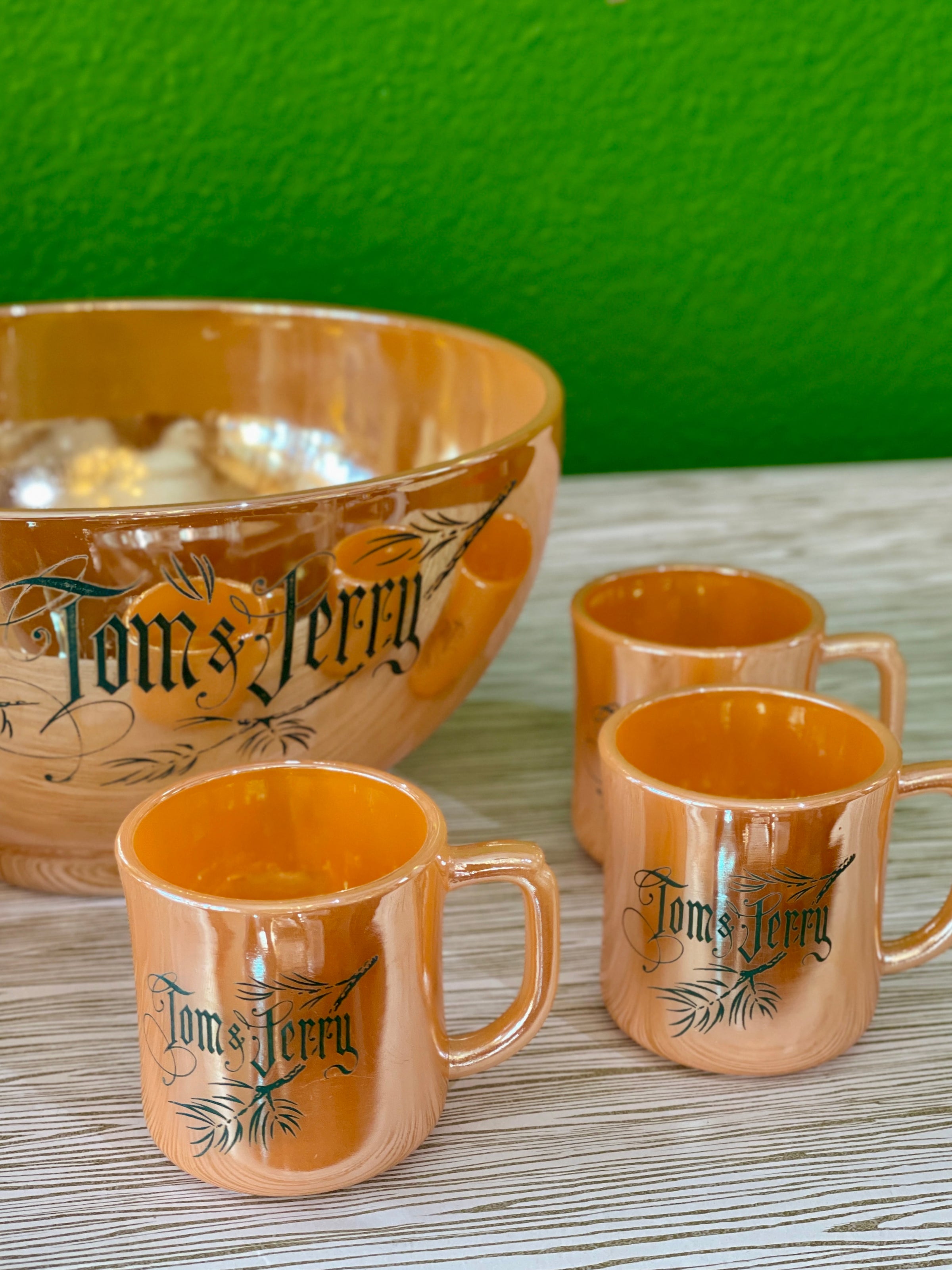 Fire King Luster Tom and Jerry Punch Bowl with 6 Cups, #2017