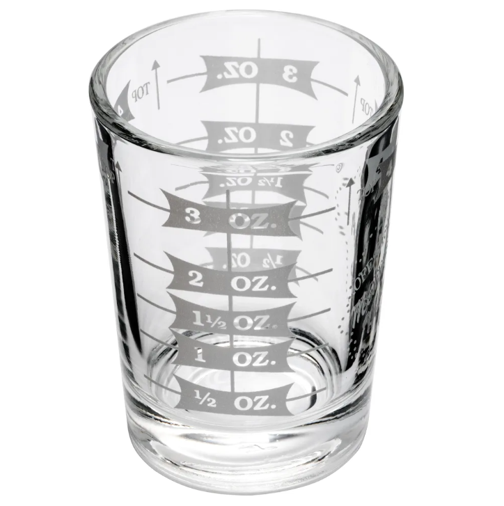 Vintage Glass Jigger Measuring Shot Glass 2 Oz, With White Applied  Lettering 