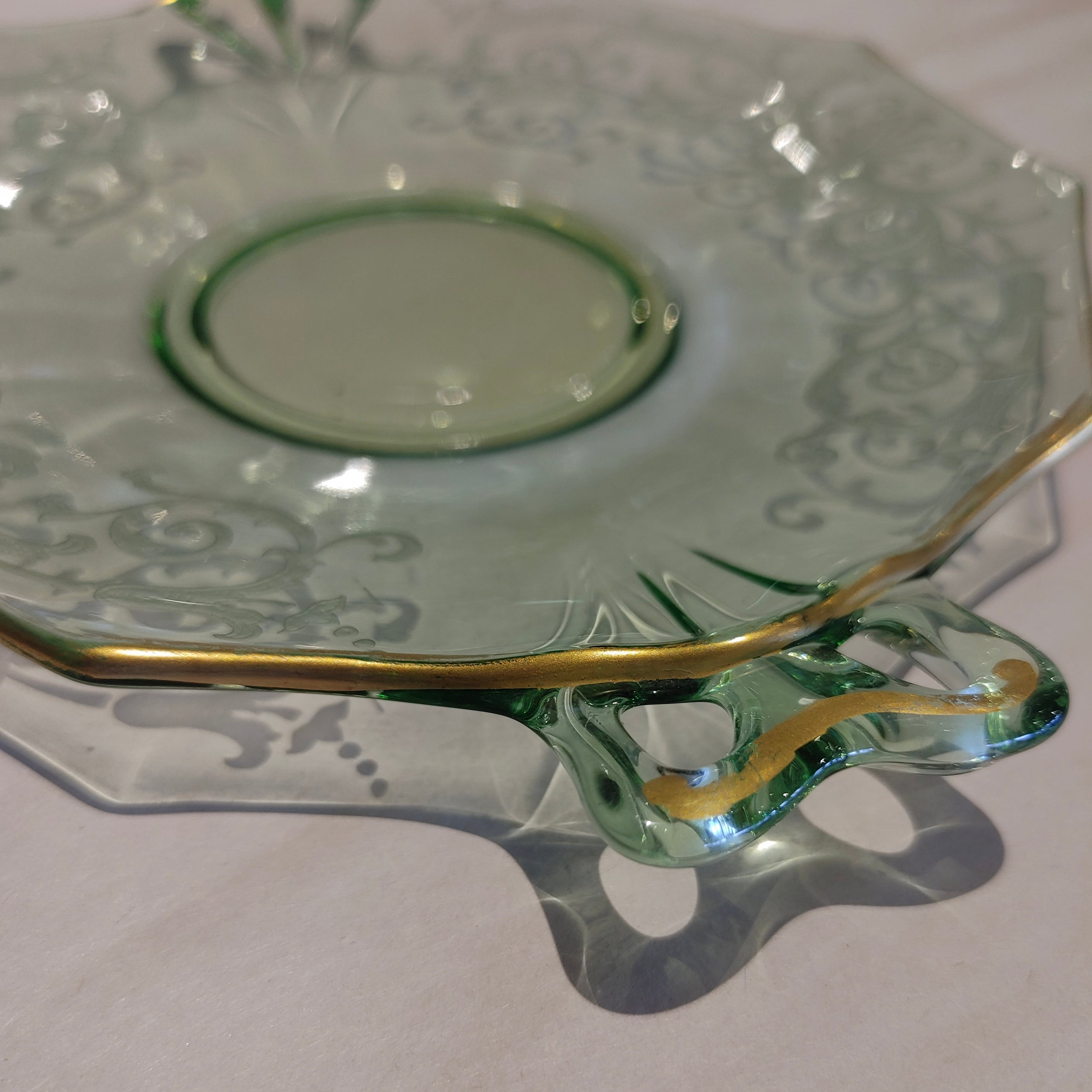 Vintage Fostoria Uranium Glass Cake Tray Plate Item 1007 Collins Coupe