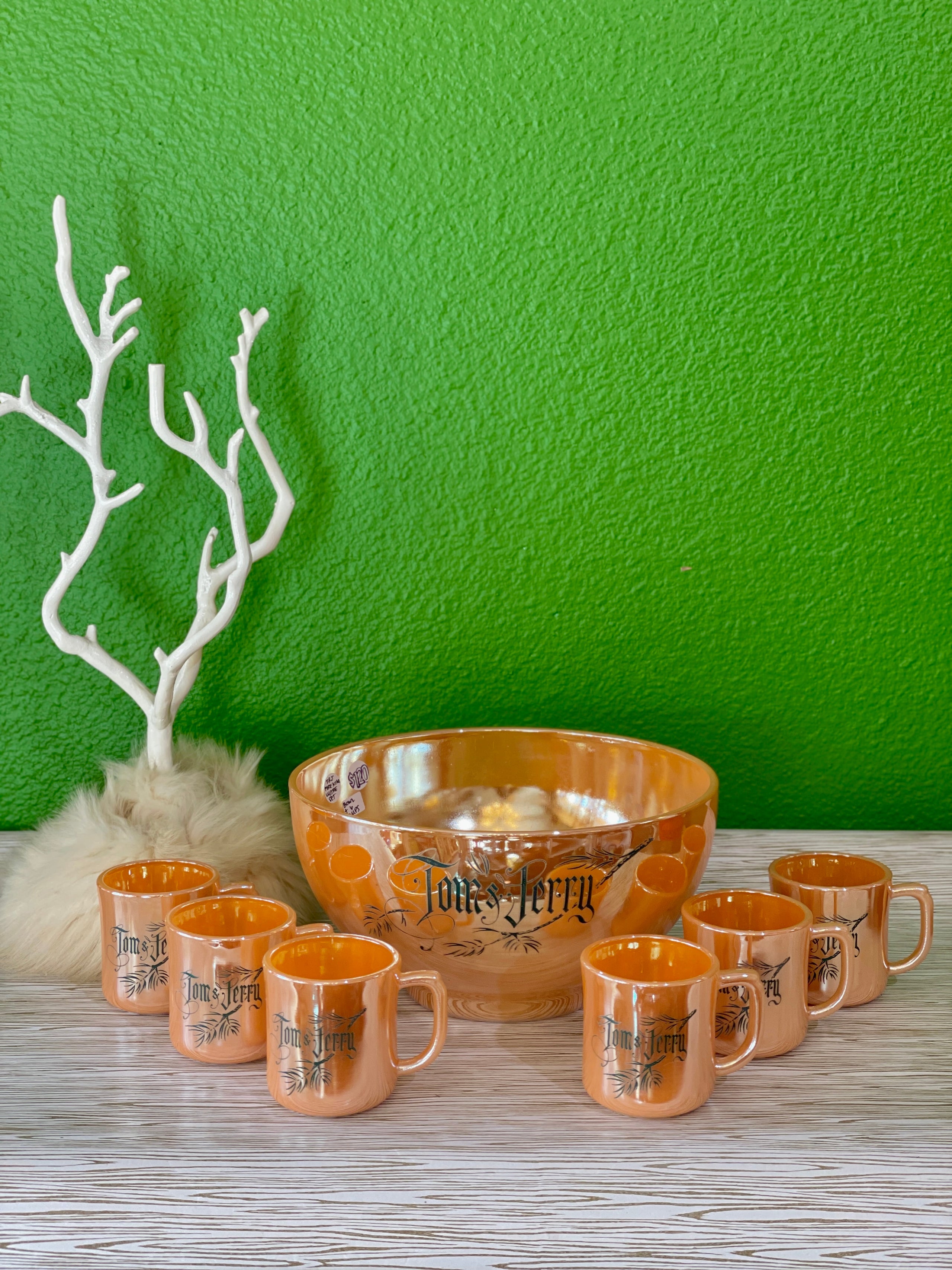 Fire King Luster Tom and Jerry Punch Bowl with 6 Cups, #2017 
